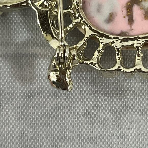 Vintage Gerrys Turtle Art Glass Cabochon Brooch Pin Marble Brown Gold 2.25" - Picture 15 of 16